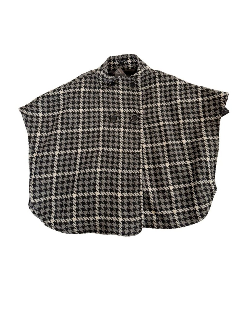 Dalia Collection Black & White Houndstooth Plaid Cape Coat Poncho NWT